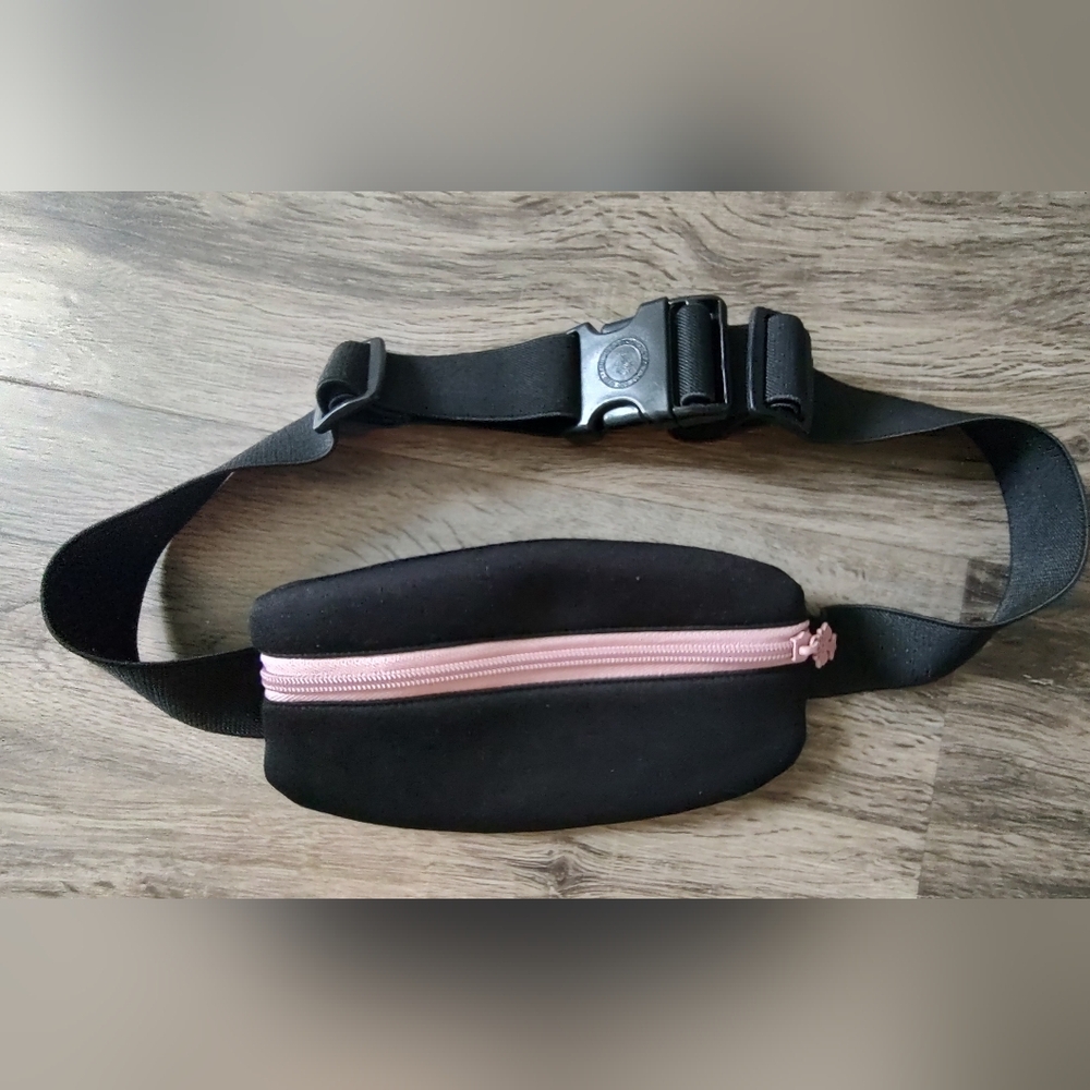 Black Neoprene Belt Bag with Pink Zipper